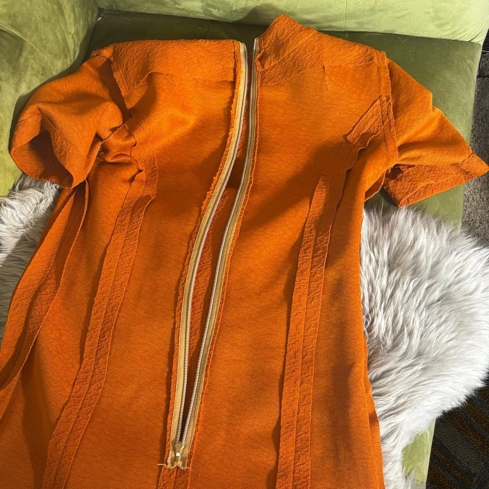 Handmade vintage A-line dress in orange crepe, women’s medium - Picture 8 of 8